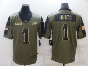 Wholesale Cheap Men's Philadelphia Eagles #1 Jalen Hurts 2021 Olive Salute To Service Limited Stitched Jersey