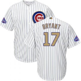 Wholesale Cheap Cubs #17 Kris Bryant White(Blue Strip) 2017 Gold Program Cool Base Stitched Youth MLB Jersey