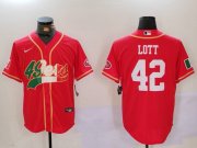 Cheap Men's San Francisco 49ers #42 Ronnie Lott Red With Patch Cool Base Stitched Baseball Jerseys