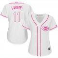 Wholesale Cheap Reds #11 Barry Larkin White/Pink Fashion Women's Stitched MLB Jersey