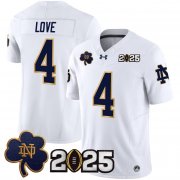 Cheap Men's Notre Dame Fighting Irish #4 Jeremiyah Love White F.U.S.E. 2025 CFP Final Patch Jersey