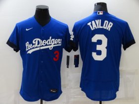 Wholesale Cheap Men\'s Los Angeles Dodgers #3 Chris Taylor Blue 2021 City Connect Flex Base Stitched Jersey