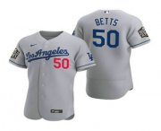 Wholesale Cheap Men's Los Angeles Dodgers #50 Mookie Betts Gray 2020 World Series Authentic Road Flex Nike Jersey