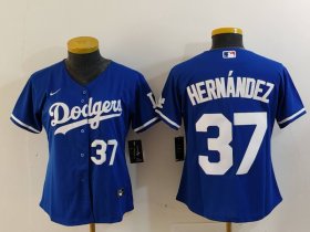 Women\'s Los Angeles Dodgers #37 Teoscar Hernandez Number Blue Cool Base Stitched Jerseys