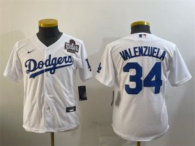 Cheap Women\'s Los Angeles Dodgers #34 Fernando Valenzuela White 2024 World Series Cool Base Stitched Baseball Jersey(Run Small)