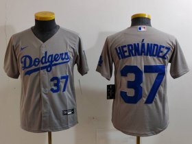 Youth Los Angeles Dodgers #37 Teoscar Hernandez Number Grey Cool Base Stitched Jerseys