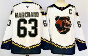 Cheap Men\'s Boston Bruins #63 Brad Marchand White 2024-25 With C Patch Reverse Retro Home Stitched Hockey Jersey