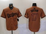 Cheap Men's Los Angeles Dodgers #17 Shohei Ohtani Number Olive Cool Base Limited Stitched Jersey