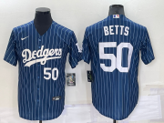 Wholesale Cheap Men's Los Angeles Dodgers #50 Mookie Betts Number Navy Blue Pinstripe Stitched MLB Cool Base Nike Jersey