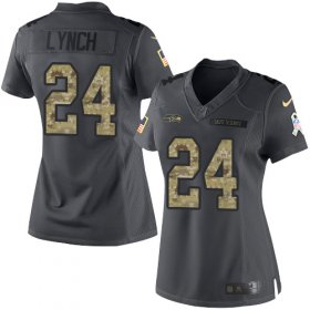 Wholesale Cheap Nike Seahawks #24 Marshawn Lynch Black Women\'s Stitched NFL Limited 2016 Salute to Service Jersey