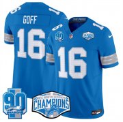 Cheap Men's Detroit Lions #16 Jared Goff Blue 2024 NFC North Champions 90th Anniversary Patch F.U.S.E. Vapor Limited Stitched Jersey