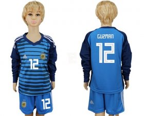 Wholesale Cheap Argentina #12 Guzman Blue Long Sleeves Goalkeeper Kid Soccer Country Jersey