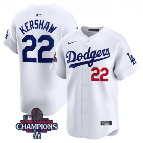 Cheap Men\'s Los Angeles Dodgers #22 Clayton Kershaw White 2024 World Series Champions Home Limited Stitched Baseball Jersey