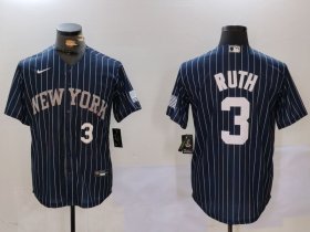 Men\'s New York Yankees #3 Babe Ruth Navy Pinstripe Fashion Cool Base Jerseys