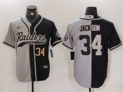 Men's Las Vegas Raiders #34 Bo Jackson Number Grey Black Split Cool Base Stitched Baseball Jersey