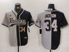 Men\'s Las Vegas Raiders #34 Bo Jackson Number Grey Black Split Cool Base Stitched Baseball Jersey