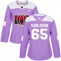 Wholesale Cheap Adidas Senators #65 Erik Karlsson Purple Authentic Fights Cancer Women's Stitched NHL Jersey