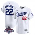 Cheap Men's Los Angeles Dodgers #22 Clayton Kershaw White 2024 World Series Champions Home Limited Stitched Baseball Jersey