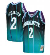 Cheap Men's Charlotte Hornets #2 Larry Johnson Teal Black Throwback Stitched Jersey