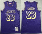 Wholesale Cheap Men's Los Angeles Lakers #23 LeBron James 2018-19 Purple Hardwood Classics Soul Swingman Throwback Jersey