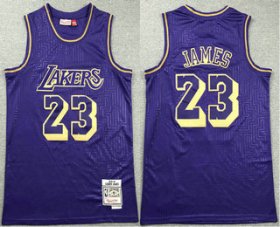 Wholesale Cheap Men\'s Los Angeles Lakers #23 LeBron James 2018-19 Purple Hardwood Classics Soul Swingman Throwback Jersey