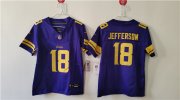 Cheap Women's Minnesota Vikings #18 Justin Jefferson Purple Color Rush F.U.S.E. Limited Football Stitched Jersey(Run Small)