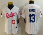 Cheap Women's Los Angeles Dodgers #13 Max Muncy Number White Pink With Patch Limited Stitched Jersey