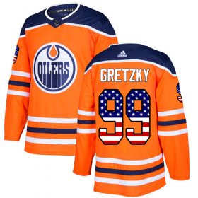 Wholesale Cheap Adidas Oilers #99 Wayne Gretzky Orange Home Authentic USA Flag Stitched NHL Jersey