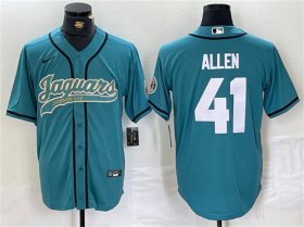 Wholesale Cheap Men\'s Jacksonville Jaguars #41 Josh Allen Teal With Patch Cool Base Baseball Stitched Jersey