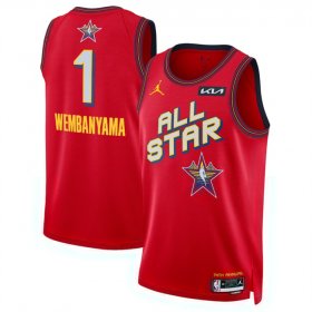 Cheap Men\'s 2025 All-Star #1 Victor Wembanyama Red Stitched Basketball Jersey