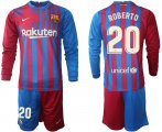 Wholesale Cheap Men 2021-2022 Club Barcelona home red blue Long Sleeve 20 Nike Soccer Jersey