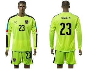 Wholesale Cheap Austria #23 Soares Shiny Green Goalkeeper Long Sleeves Soccer Country Jersey