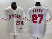 Cheap Men's Los Angeles Angels #27 Mike Trout White Cool Base Nike Jersey