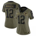 Wholesale Cheap Women's Green Bay Packers #12 Aaron Rodgers Nike Olive 2021 Salute To Service Limited Player Jersey