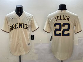 Cheap Men\'s Milwaukee Brewers #22 Christian Yelich Cream Cool Base Stitched Jersey