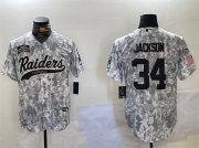 Cheap Men's Las Vegas Raiders #34 Bo Jackson 2024 Arctic Camo Salute To Service Stitched Baseball Jersey