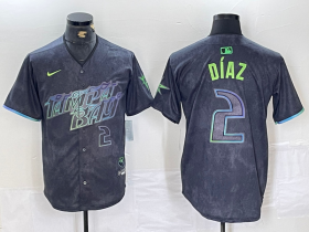 Cheap Men\'s Tampa Bay Rays #2 Yandy Diaz Number Charcoal 2024 City Connect Limited Stitched Jersey