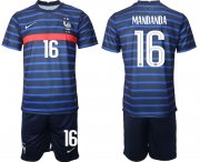 Wholesale Cheap Men 2020-2021 European Cup France home blue 16 Soccer Jersey