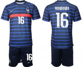 Wholesale Cheap Men 2020-2021 European Cup France home blue 16 Soccer Jersey