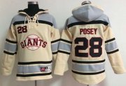 Wholesale Cheap Giants #28 Buster Posey Cream Sawyer Hooded Sweatshirt MLB Hoodie