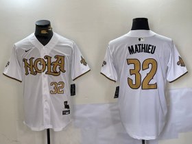 Men\'s New Orleans Saints #32 Tyrann Mathieu White Cool Base Stitched Baseball Jerseys