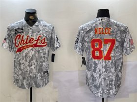 Cheap Men\'s Kansas City Chiefs #87 Travis Kelce 2024 Arctic Camo Salute To Service Stitched Baseball Jersey