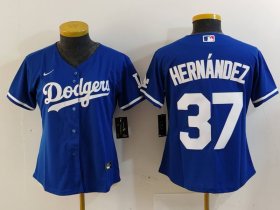 Women\'s Los Angeles Dodgers #37 Teoscar Hernandez Blue Cool Base Stitched Jersey