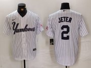 Cheap Men's New York Yankees #2 Derek Jeter White Pinstripe Fashion Cool Base Jersey