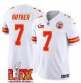 Men's Kansas City Chiefs #7 Harrison Butker White 2025 Super Bowl LIX Patch F.U.S.E. Vapor Limited Stitched Football Jersey