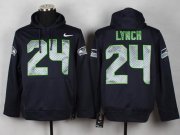 Wholesale Cheap Seattle Seahawks #24 Marshawn Lynch Steel Blue Pullover NFL Hoodie