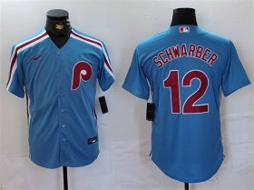 Men\'s Philadelphia Phillies #12 Kyle Schwarber Blue Cool Base Stitched Jersey