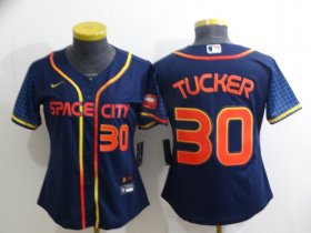 Wholesale Cheap Women\'s Houston Astros #30 Kyle Tucker Number 2022 Navy Blue City Connect Cool Base Stitched Jersey