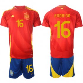 Men\'s Spain Team #16 Rodrigo 2024-25 Red Home Soccer Jersey Suit