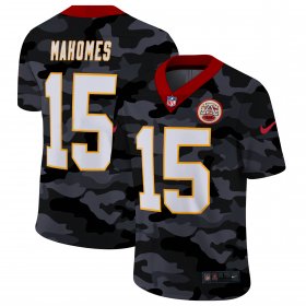 Cheap Kansas City Chiefs #15 Patrick Mahomes Men\'s Nike 2020 Black CAMO Vapor Untouchable Limited Stitched NFL Jersey